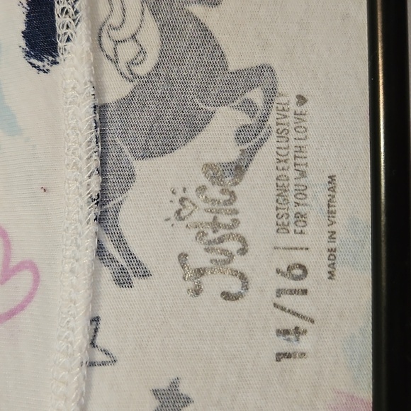 Justice White Unicorn Print Long Sleeve Top Size 14/16 - Picture 4 of 8